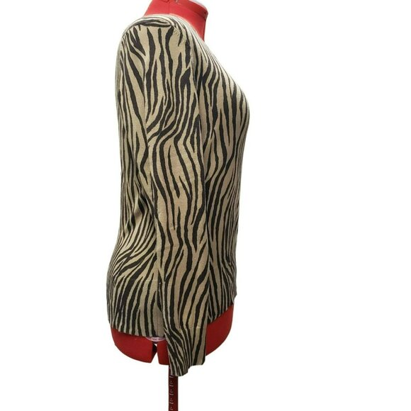 Talbots Tan Zebra Print Sweater, Women's L, Pima Cotton Blend, Long Sleeve - Picture 2 of 7